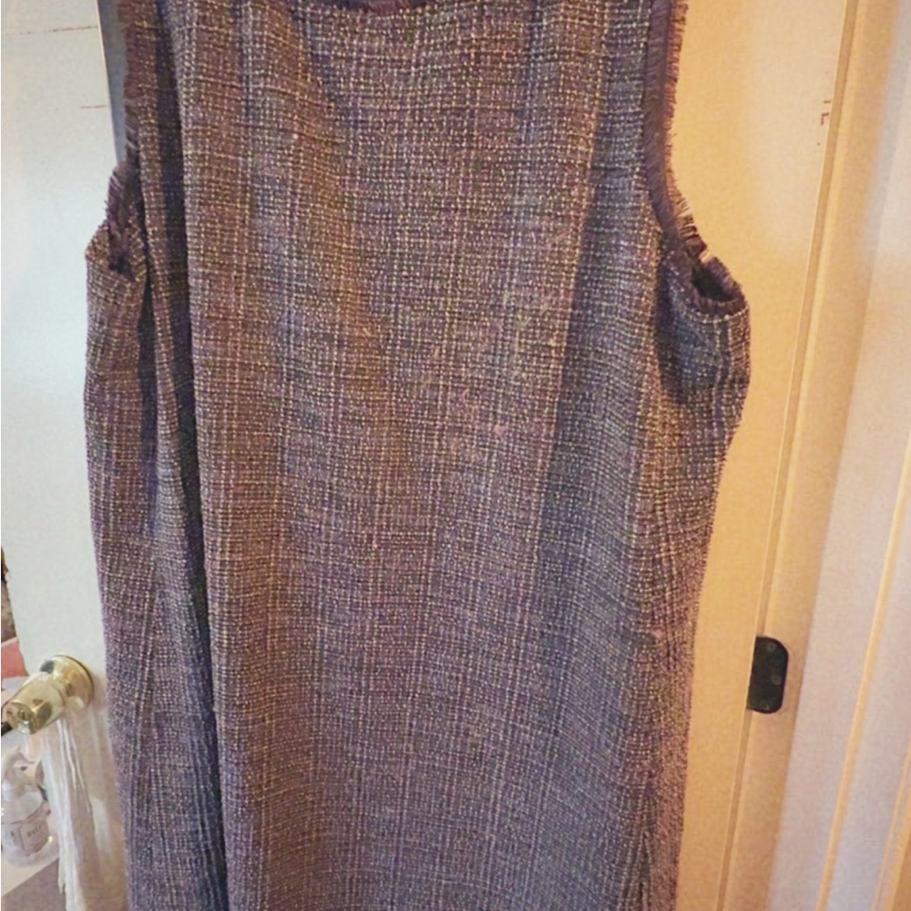 LOFT Purple, cream black Sleeveless Tweed Dress